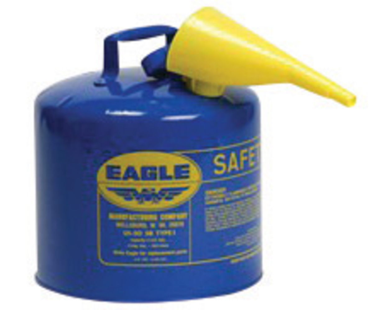 Eagle 5 Gallon Blue 24 Gauge Galvanized Steel Type I Safety Can With Non-Sparking Flame Arrestor And F-15 Funnel