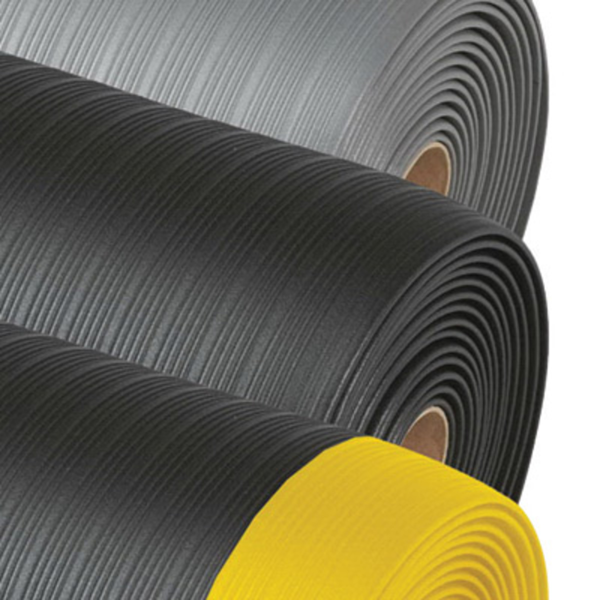 Superior Manufacturing 4' X 60' Black With Yellow Edge PVC Foam NoTrax® Airug® Ribbed Anti-Fatigue Floor Mat