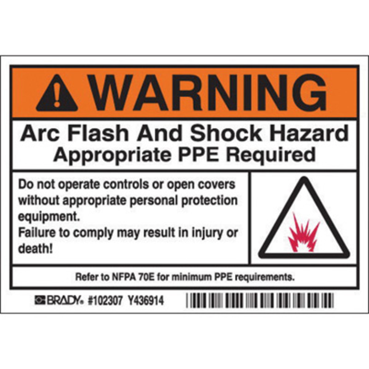 Brady 3 12 X 5 Black Polyester Label ARC FLASH AND SH BRD102307 for sale online at autumn supply
