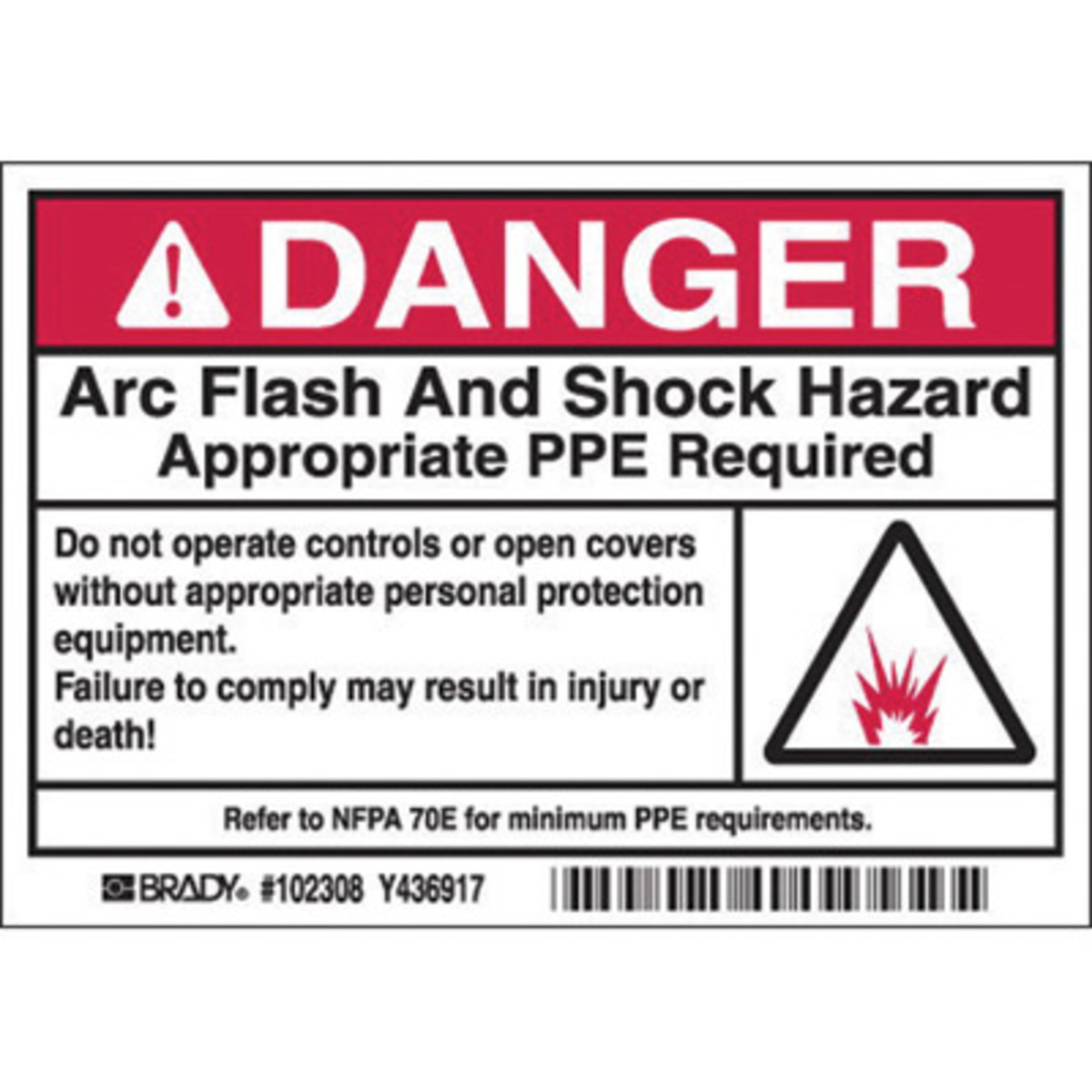 Brady 3 12 X 5 Black Polyester Label ARC FLASH AND SH BRD102308 for sale online at autumn supply
