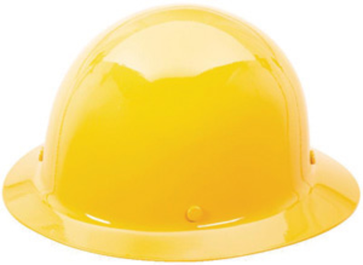 MSA Yellow Phenolic Full Brim Hard Hat With Ratchet/4 Point Ratchet Suspension