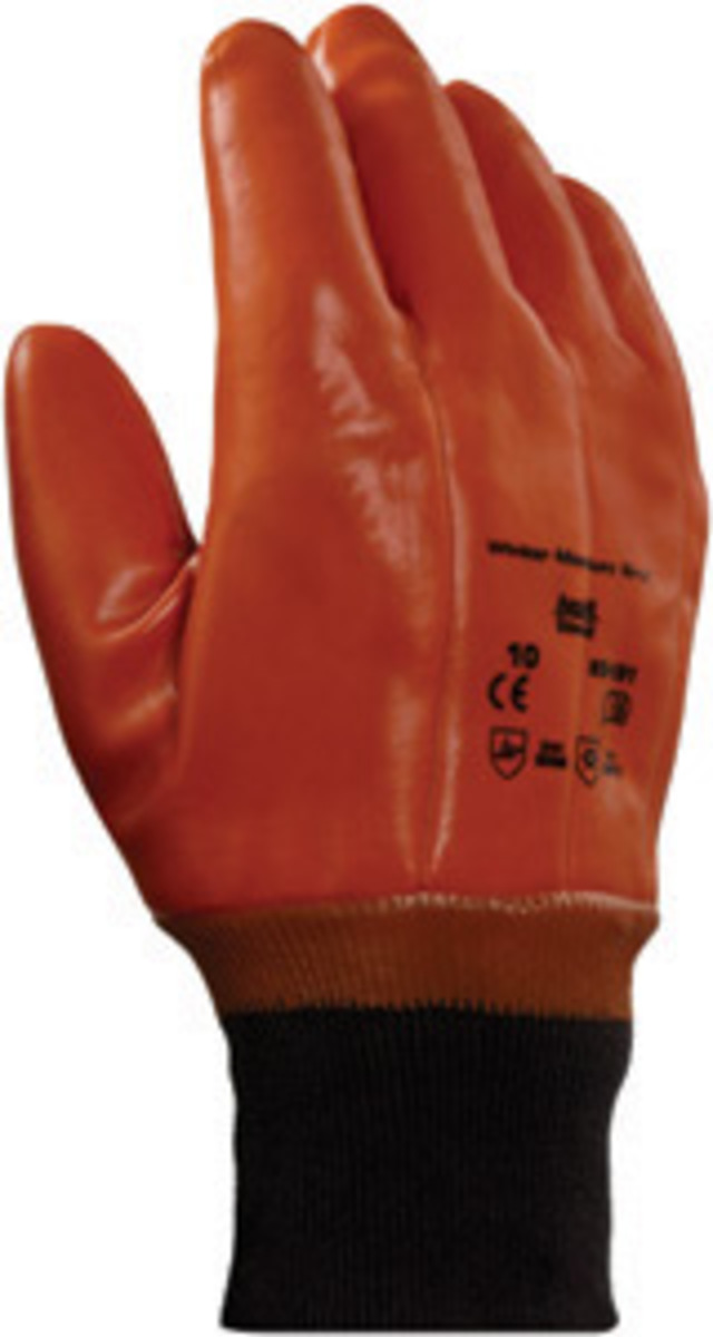 Ansell Size 10 Brown Winter Monkey Grip™ Jersey Lined Cold Weather Gloves With Wing Thumb, Knit Wrist, PVC Fully Coated And Foam