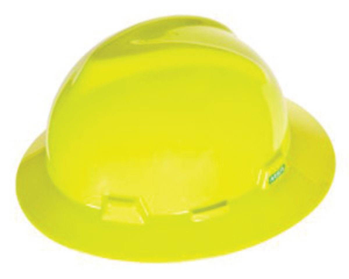 MSA Yellow | Green Polyethylene Full Brim Hard Hat With Ratchet/4 Point Ratchet Suspension