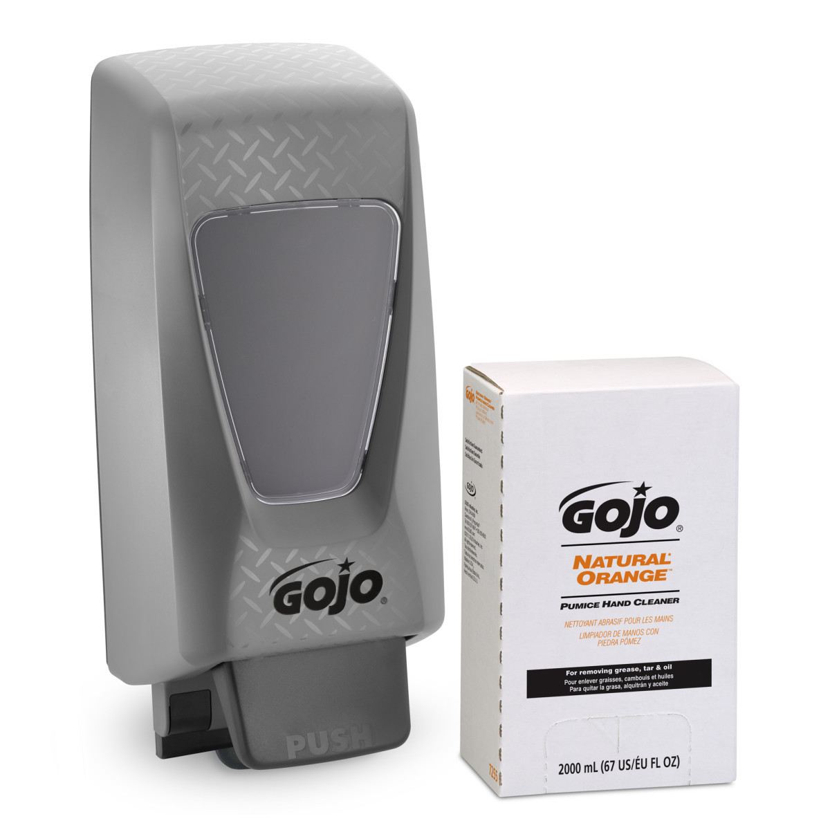 GOJO® 2000 mL White NATURAL* ORANGE™Citrus Scented Wall Mount Dispenser Starter Kit (Availability restrictions apply.) GOJO® 2000 mL White NATURAL* ORANGE™Citrus Scented Wall Mount Dispenser Starter Kit (Availability restrictions apply.)