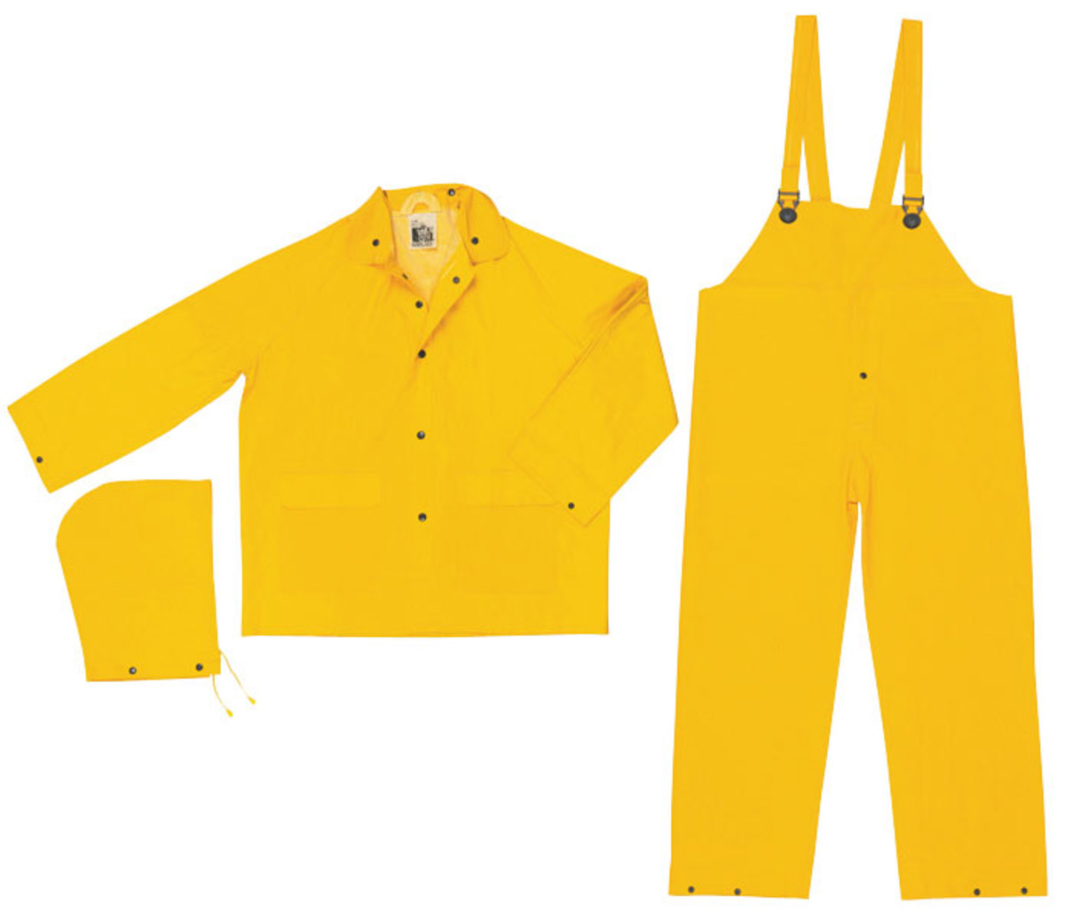 MCR Safety® Yellow Classic .32 mm Polyester And PVC 3-Piece Rain Suit With Detachable Hood And Bib Pants