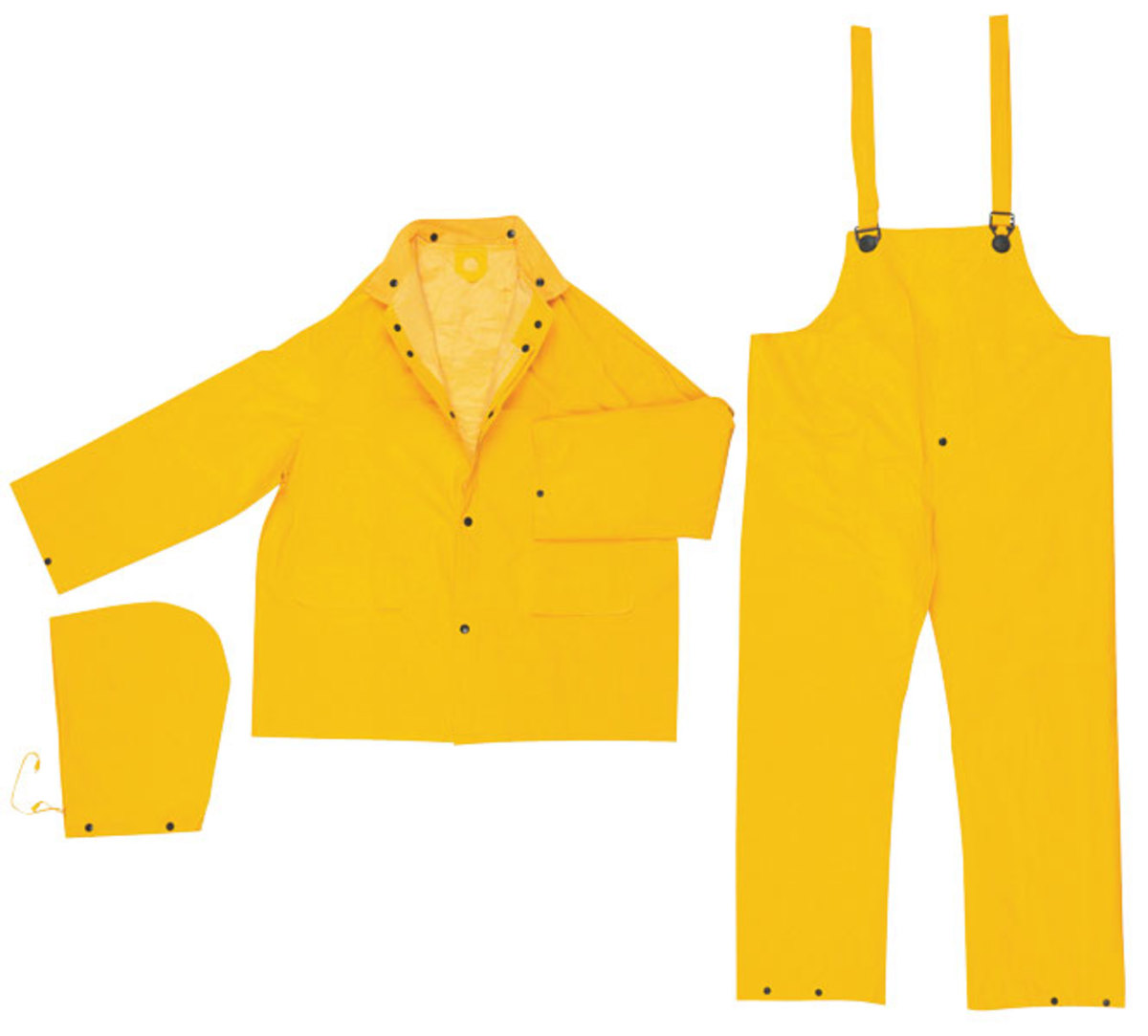 MCR Safety® Yellow Classic Plus .35 mm Polyester And PVC 3-Piece Rain Suit With Detachable Hood, Bib Pants And Corduroy Collar