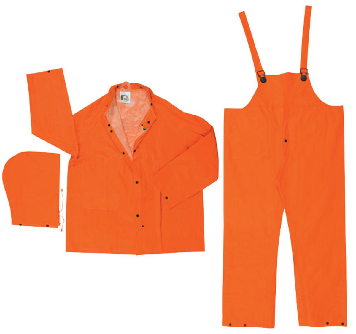MCR Safety® Orange Classic Plus .35 mm Polyester And PVC 3-Piece Rain Suit With Detachable Hood, Bib Pants And Corduroy Collar