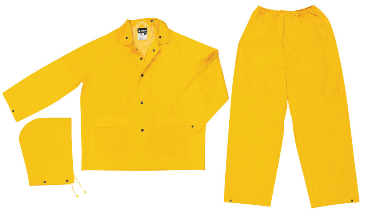 MCR Safety® Yellow Classic .35 mm Polyester And PVC 3-Piece Rain Suit With Detachable Hood And Elastic Waist Pant