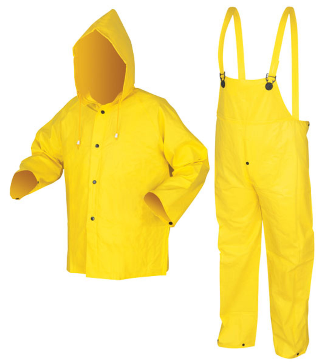 MCR Safety® Yellow Wizard .28 mm Nylon And PVC 3-Piece Rain Suit With Detachable Hood And Bib Pants