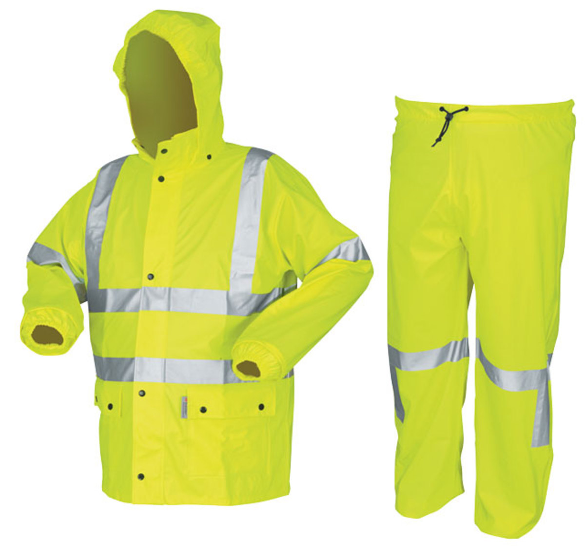 MCR Safety® Large Fluorescent Lime Luminator™ .40 mm Polyurethane And Cotton/Polyester Blend 2-Piece Rain Suit With Attached Hoo