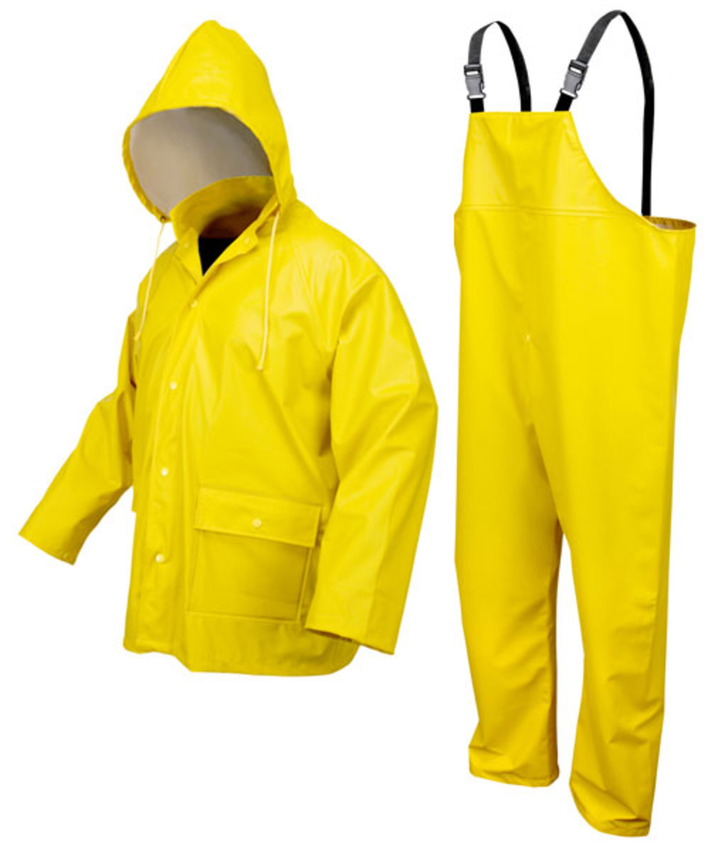 MCR Safety® Yellow Navigator .40 mm Polyester And Polyurethane 2-Piece Rain Suit With Attached Hood And Bib Pants