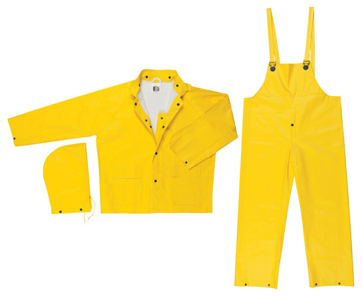 MCR Safety® Yellow Commodore .40 mm Polyester And PVC 3-Piece Rain Suit With Detachable Hood And Bib Pants
