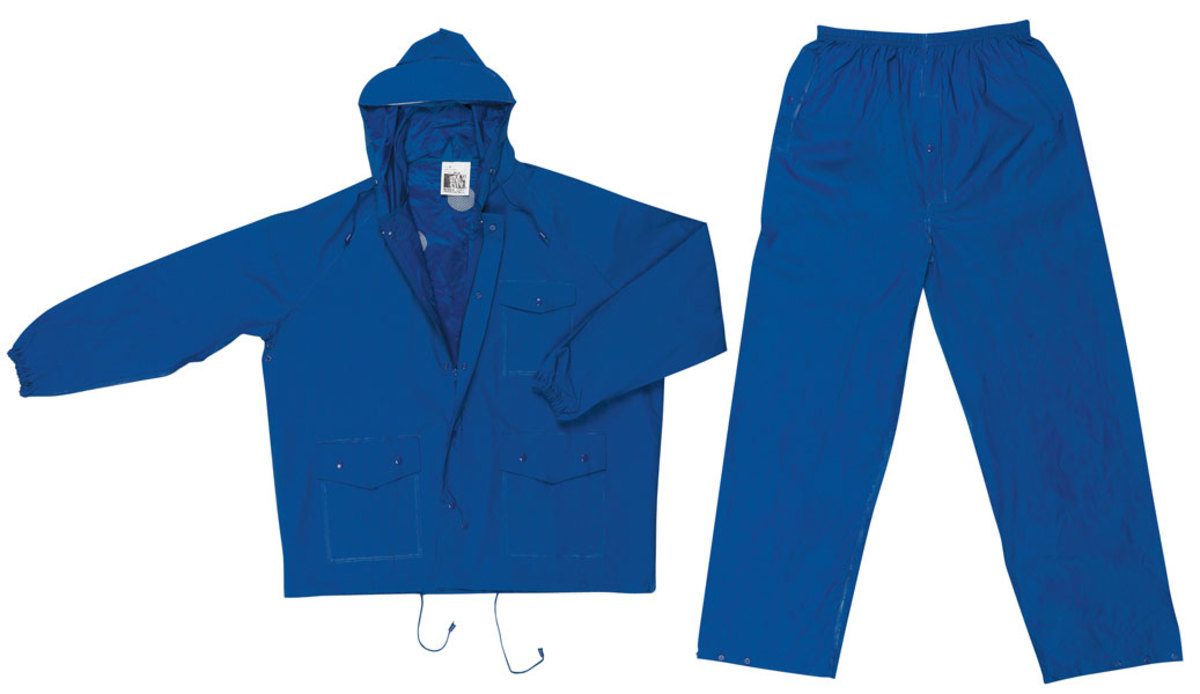 MCR Safety® Blue Challenger .18 mm Nylon And PVC 2-Piece Rain Suit With Attached Billed Hood And Elastic Waist Pants