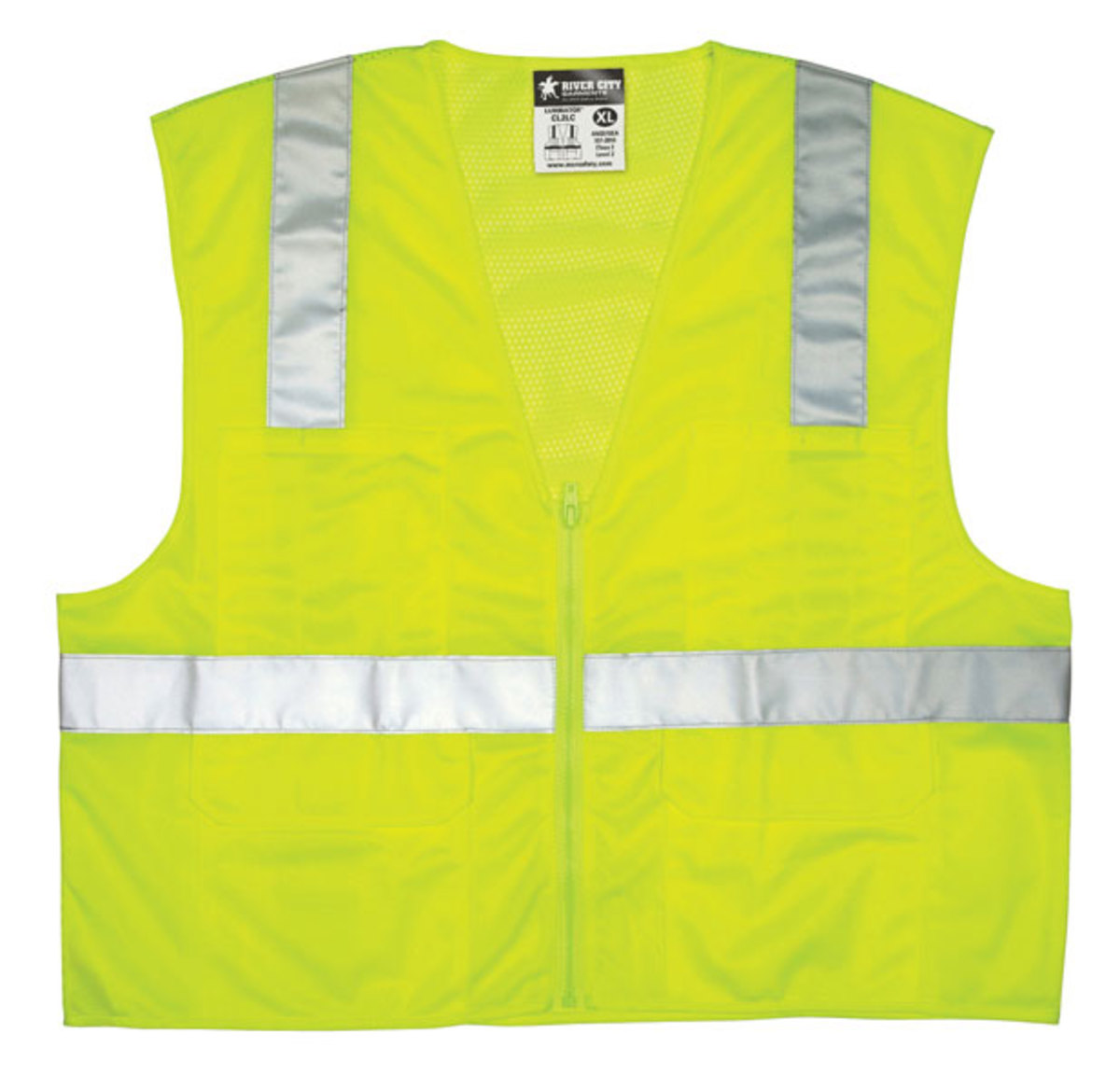MCR Safety® Fluorescent Lime Luminator™ Mesh And Polyester Vest With 4 Outter Pockets