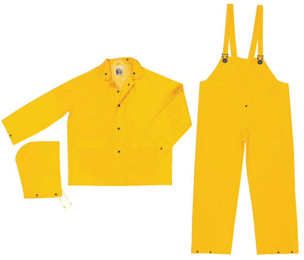 MCR Safety® Yellow Classic .35 mm Polyester And PVC 3-Piece Rain Suit With Detachable Hood And Bib Pants