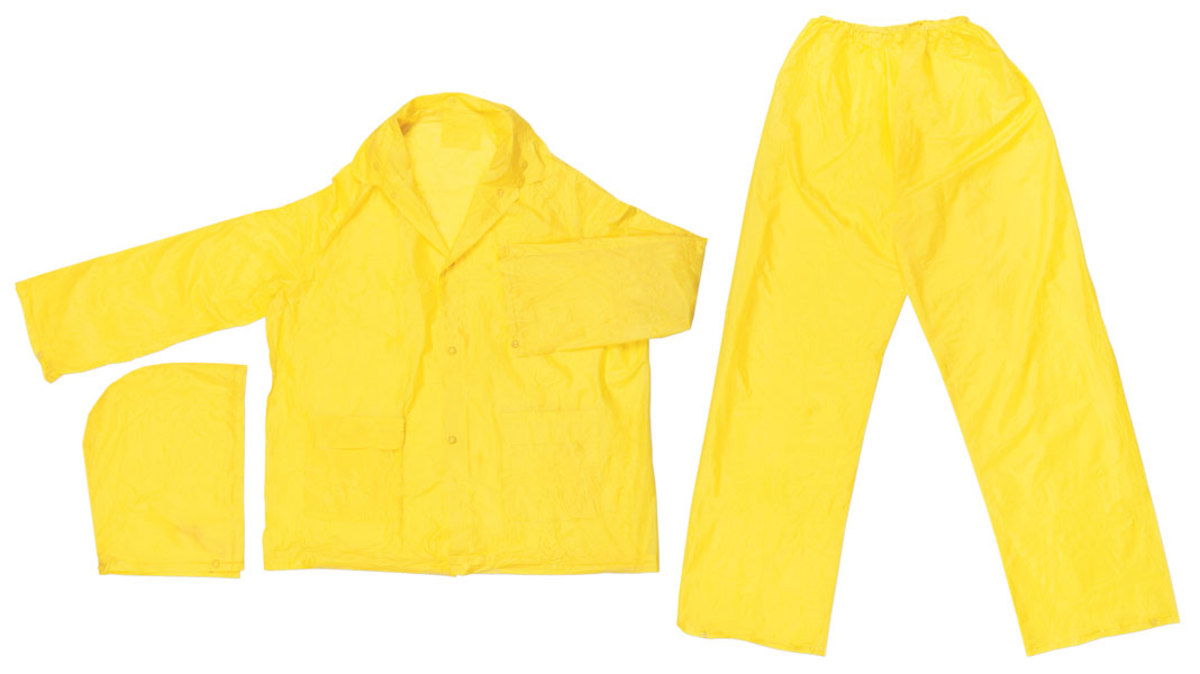 MCR Safety® Yellow Zodiac .1 mm PVC 3-Piece Rain Suit With Detachable Hood And Elastic Waist Pants