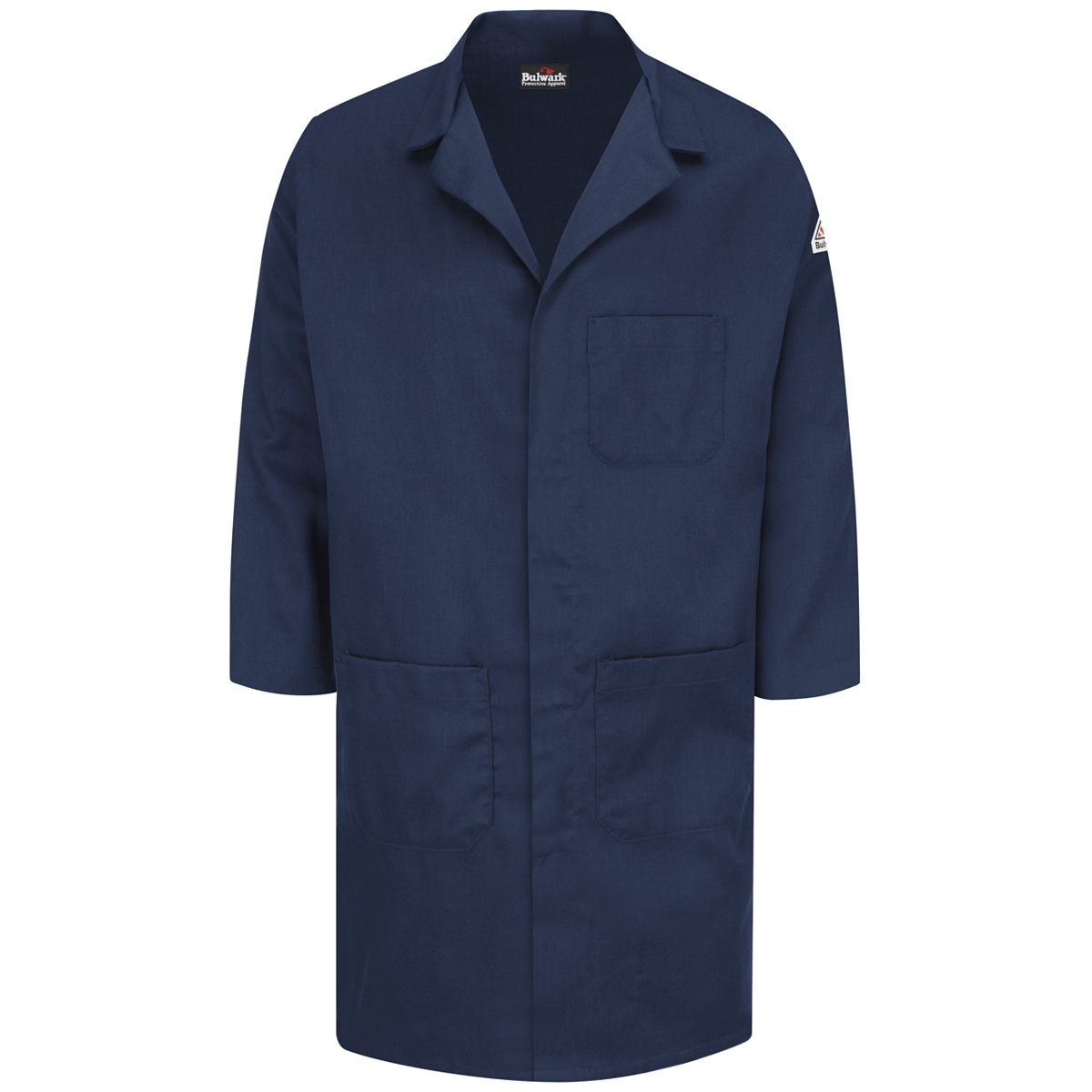 Bulwark® Small| Regular Navy Blue Cotton/Nylon Flame Resistant Lab Coat With Snap Front Closure
