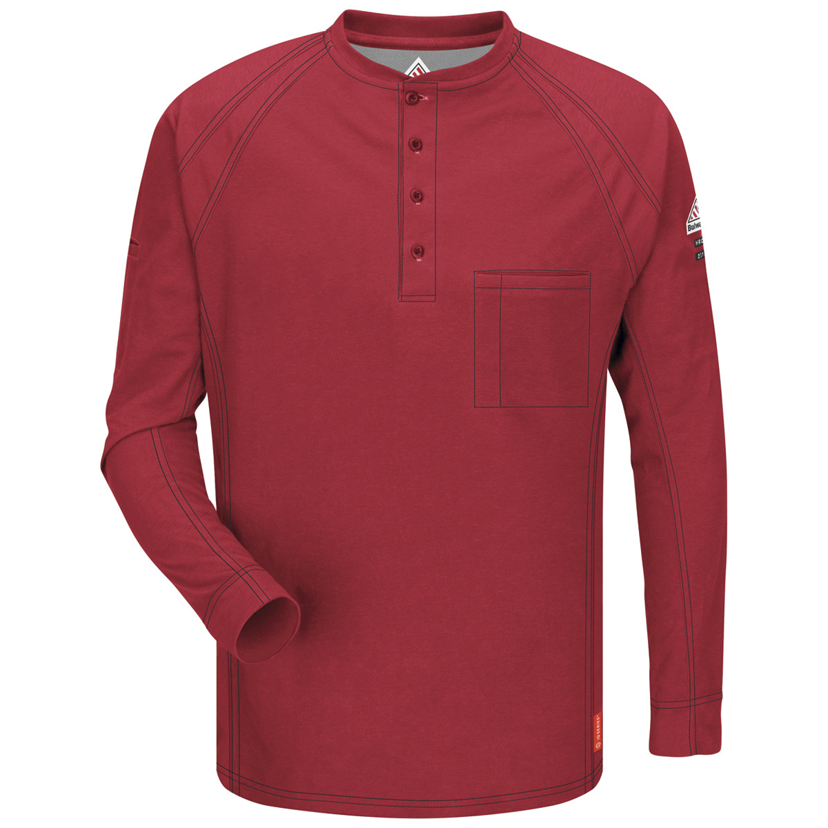 Bulwark® Large Tall Red Westex G2™ fabrics by Milliken®/Cotton/Polyester/Polyoxadiazole Flame Resistant Henley Shirt With Button