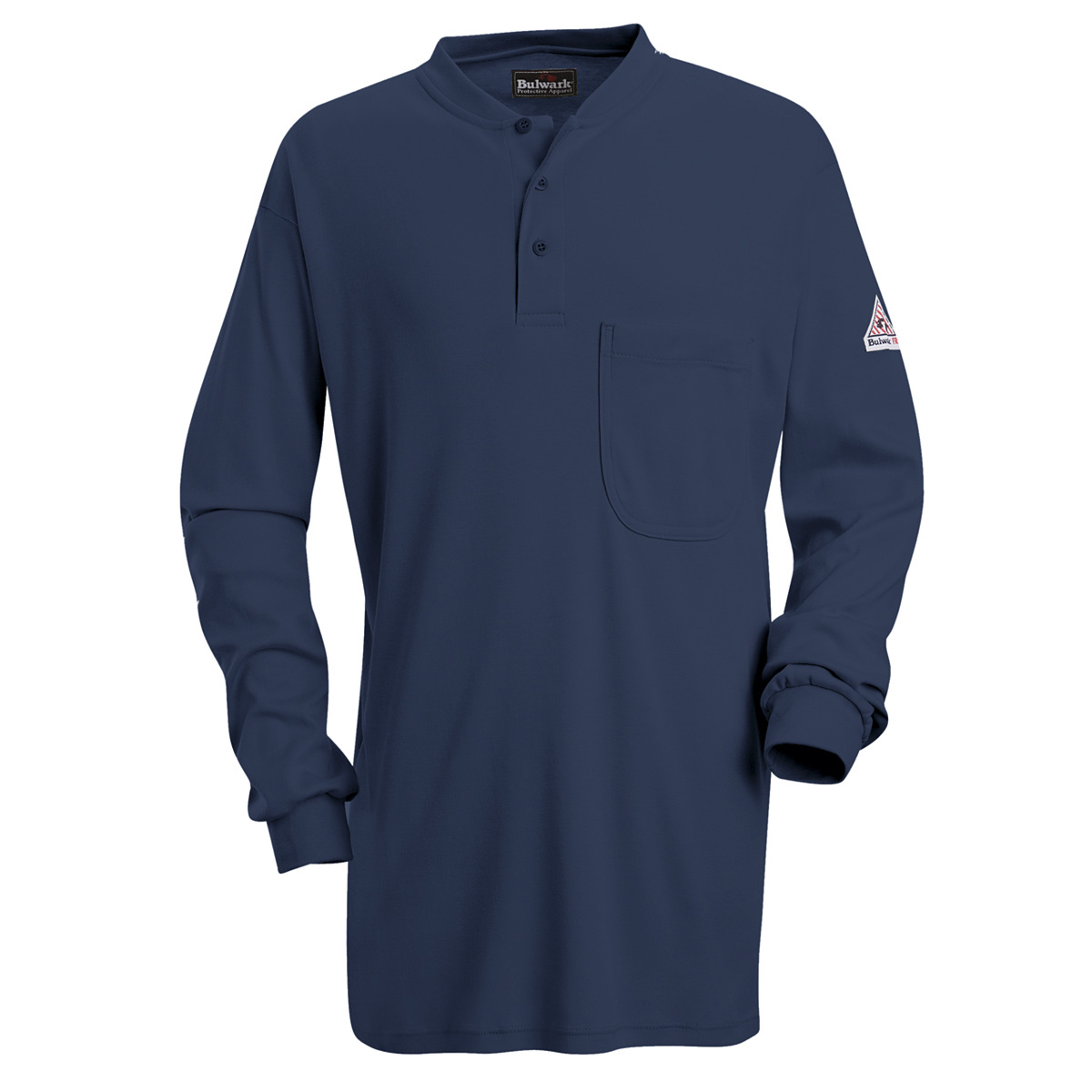 Bulwark® Small| Regular Navy Blue EXCEL FR® Interlock FR Cotton Flame Resistant Henley Shirt With Button Front Closure