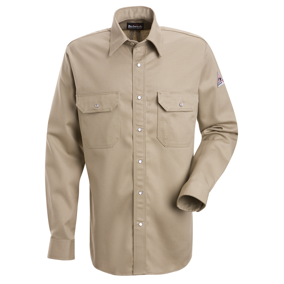Bulwark® Medium Tall Tan EXCEL FR® Cotton Flame Resistant Uniform Shirt With Snap Front Closure