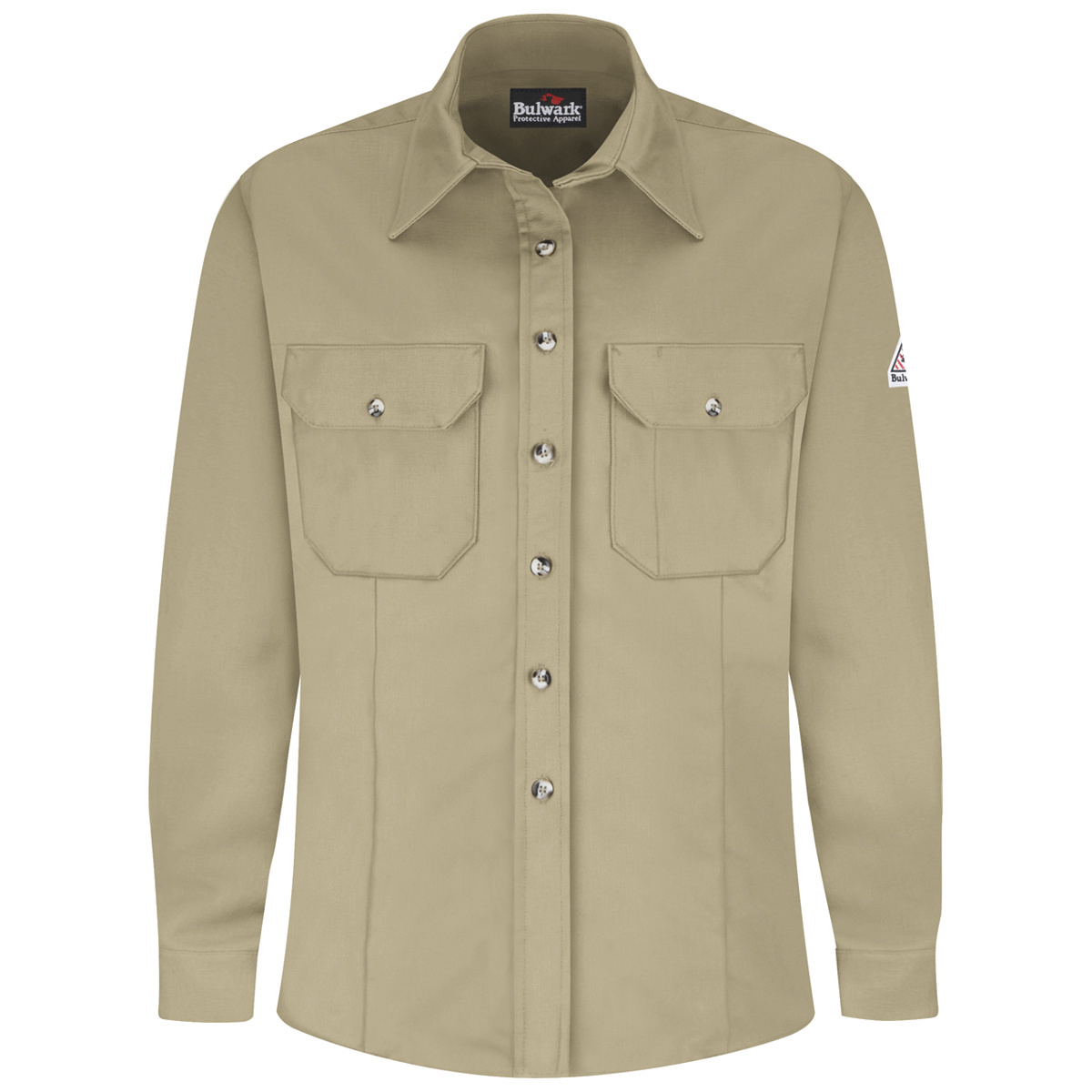 Bulwark® Small| Regular Khaki Westex Ultrasoft®/Cotton/Nylon Flame Resistant Dress Shirt With Button Front Closure
