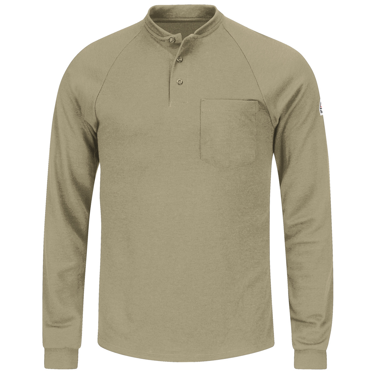 Bulwark® Large Regular Khaki Swiss Pique/Modacrylic/Lyocell/Aramid Flame Resistant Henley Shirt With Button Front Closure
