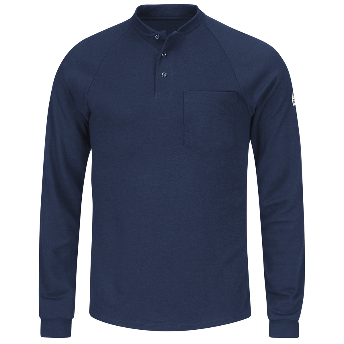 Bulwark® Large Regular Navy Blue Swiss Pique/Modacrylic/Lyocell/Aramid Flame Resistant Henley Shirt With Button Front Closure