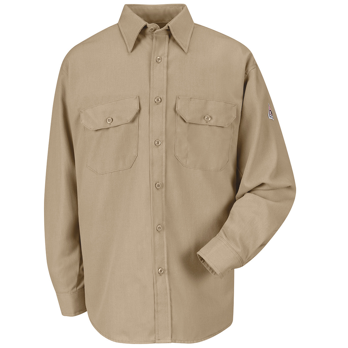 Bulwark® Large Regular Khaki Modacrylic/Lyocell/Aramid Flame Resistant Uniform Shirt With Button Front Closure