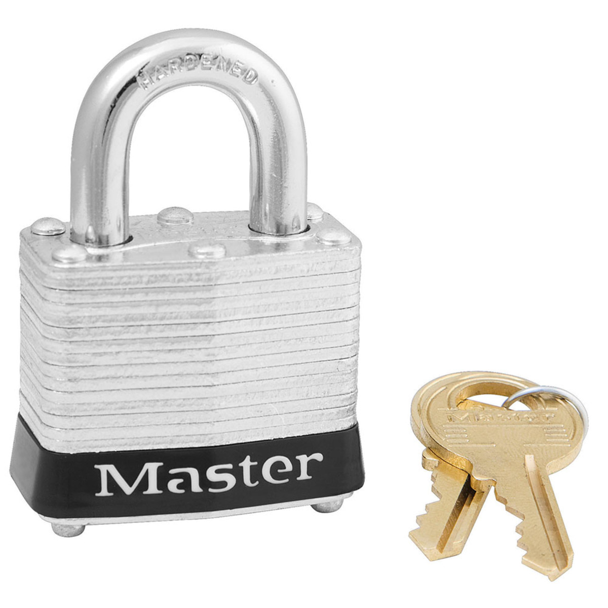 Master Lock® Black Laminated Steel 4 Pin Tumbler Padlock Hardened Steel Shackle