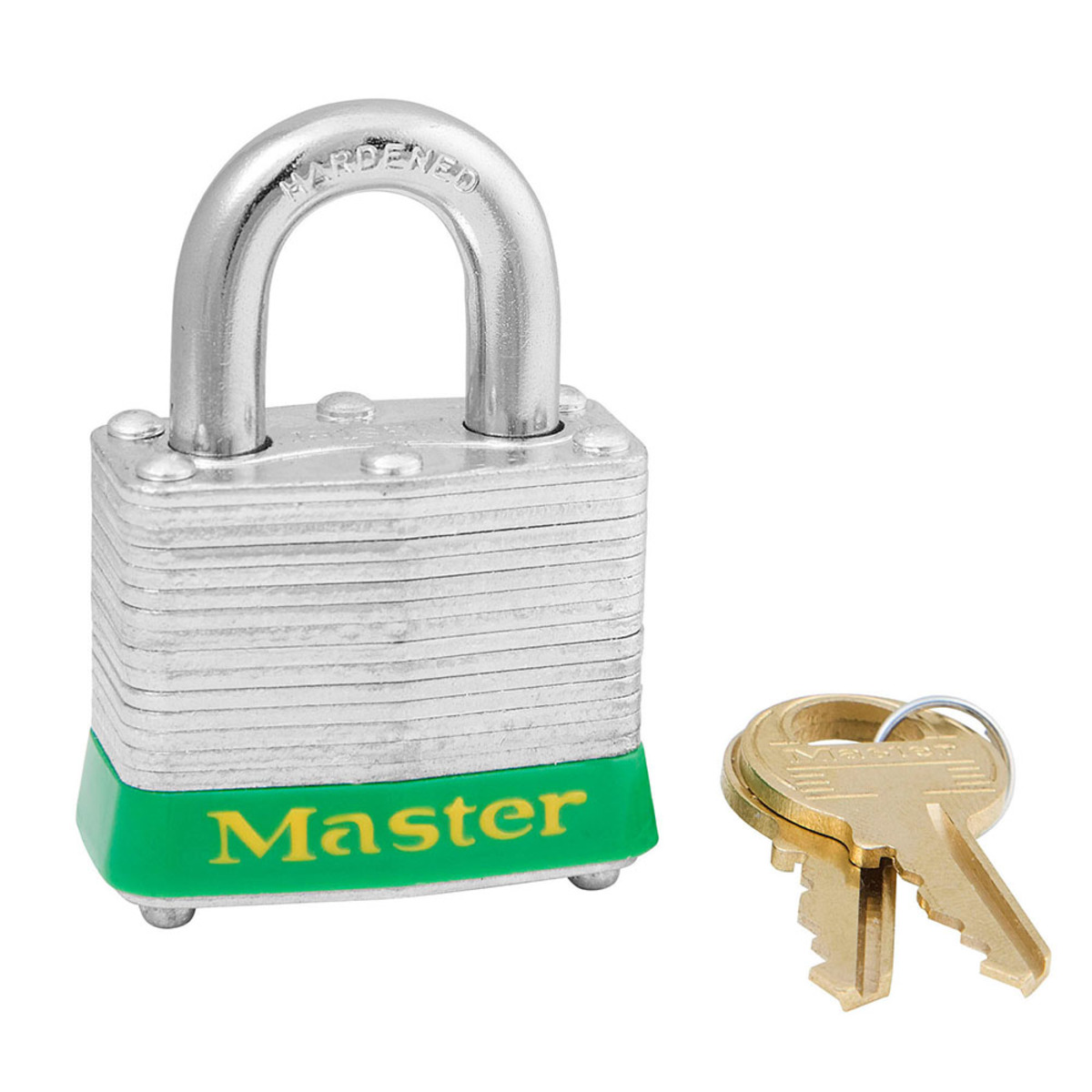 Master Lock® Green Laminated Steel 4 Pin Tumbler Padlock Hardened Steel Shackle