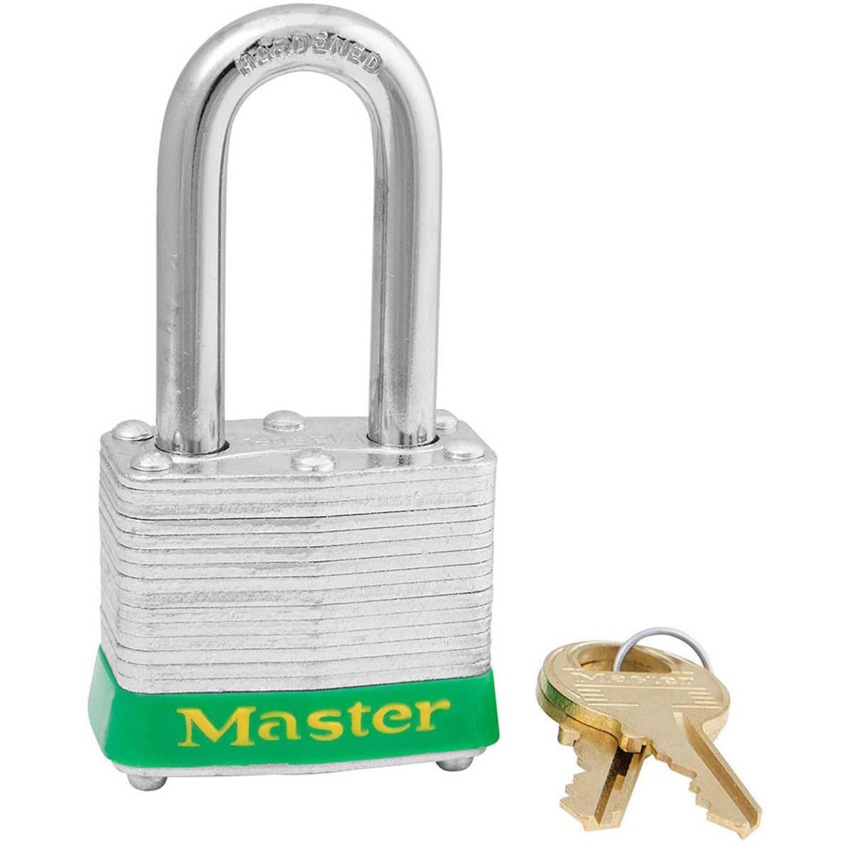 Master Lock® Green Laminated Steel 4 Pin Tumbler Padlock Hardened Steel Shackle