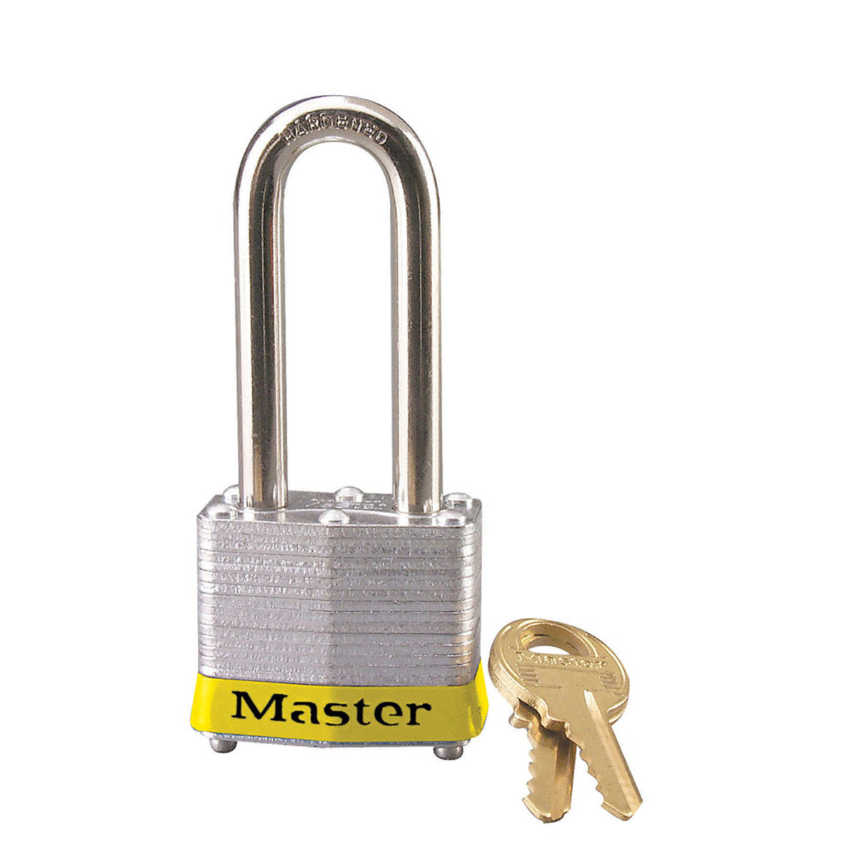 Master Lock® Yellow Laminated Steel 4 Pin Tumbler Padlock Hardened Steel Shackle