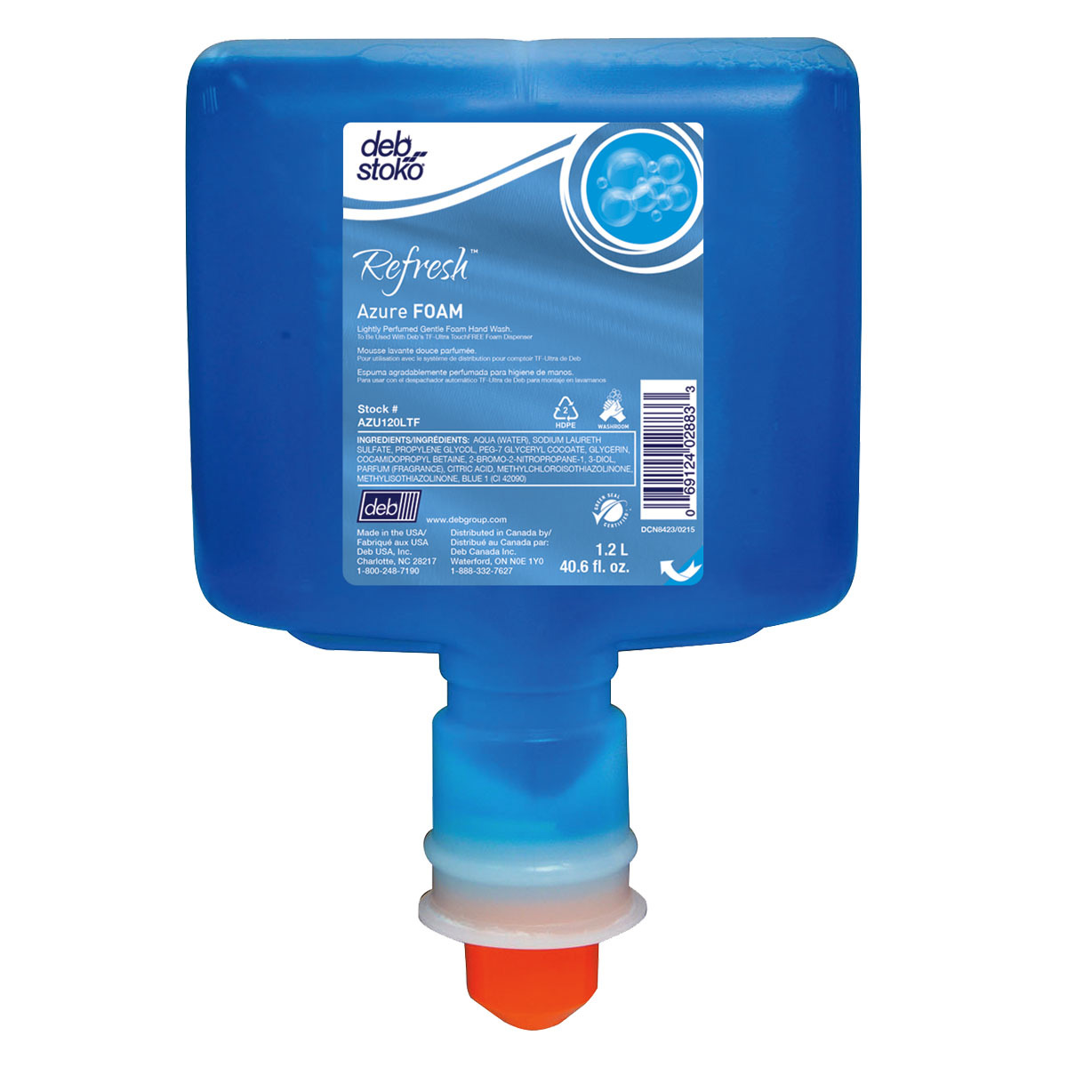 Deb 1.2 Liter Refill Blue RefreshAzure FOAM Scented H D63AZU120TF for sale online at autumn supply