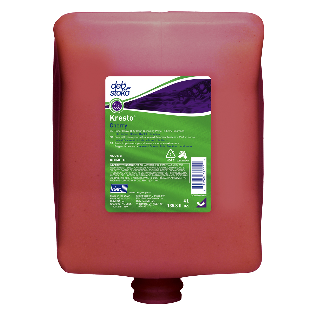 Deb 4 Liter Refill Red Kresto Scented Hand Cleaner. D63KCH4LTR for sale online at autumn supply