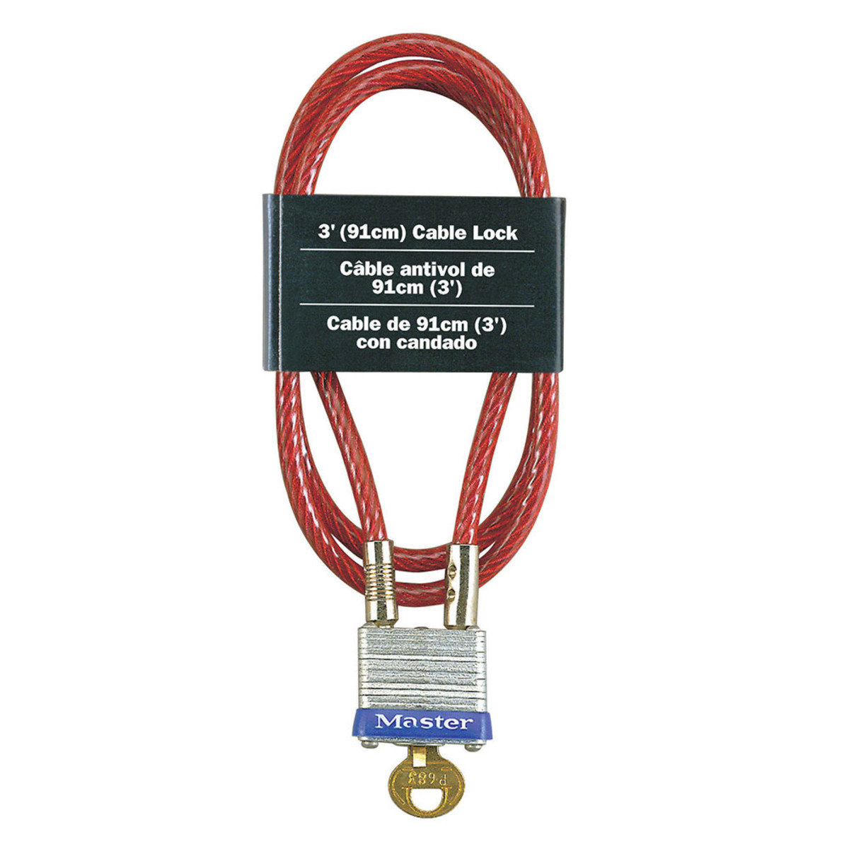 Master Lock® Silver/Red Laminated Steel Cable Lock Steel Shackle
