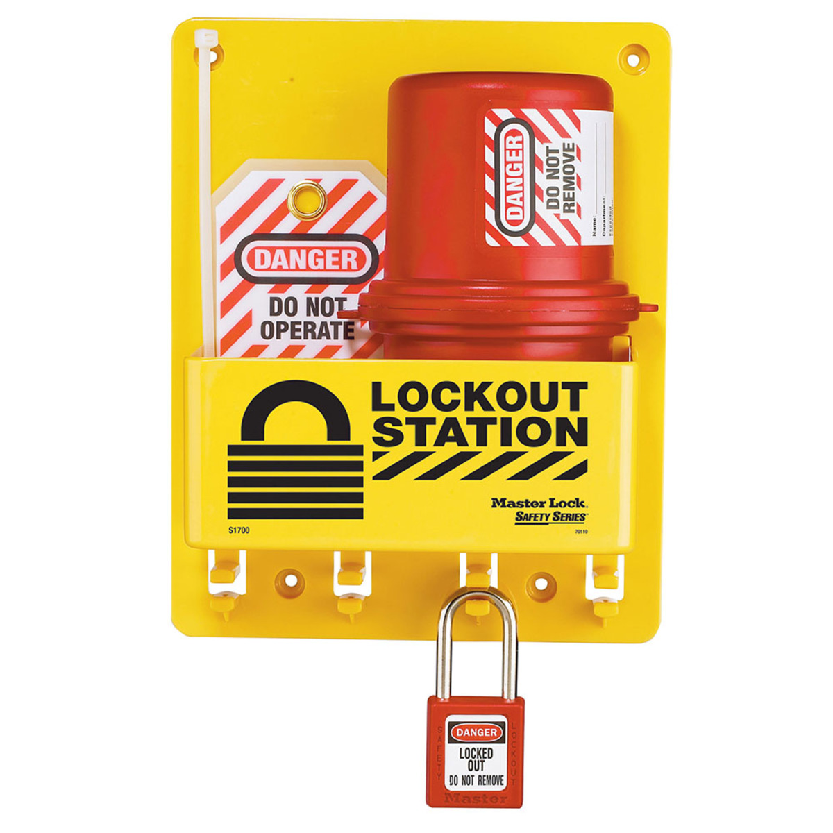 Master Lock® Yellow Thermoplastic Zenex™ Wall Mount Lockout Station Steel Shackle