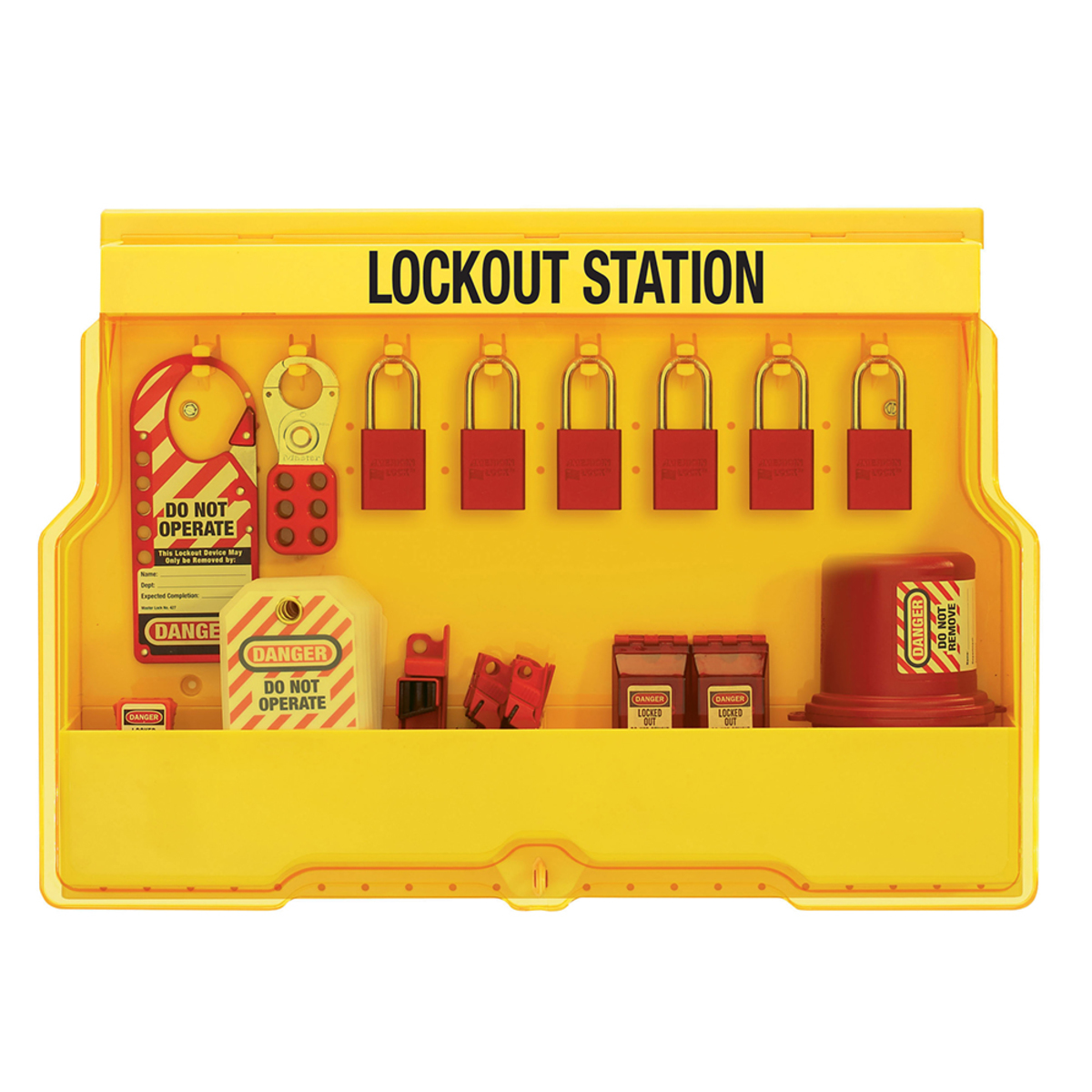 Master Lock® Yellow Thermoplastic Zenex™ Wall Mount Lockout Station