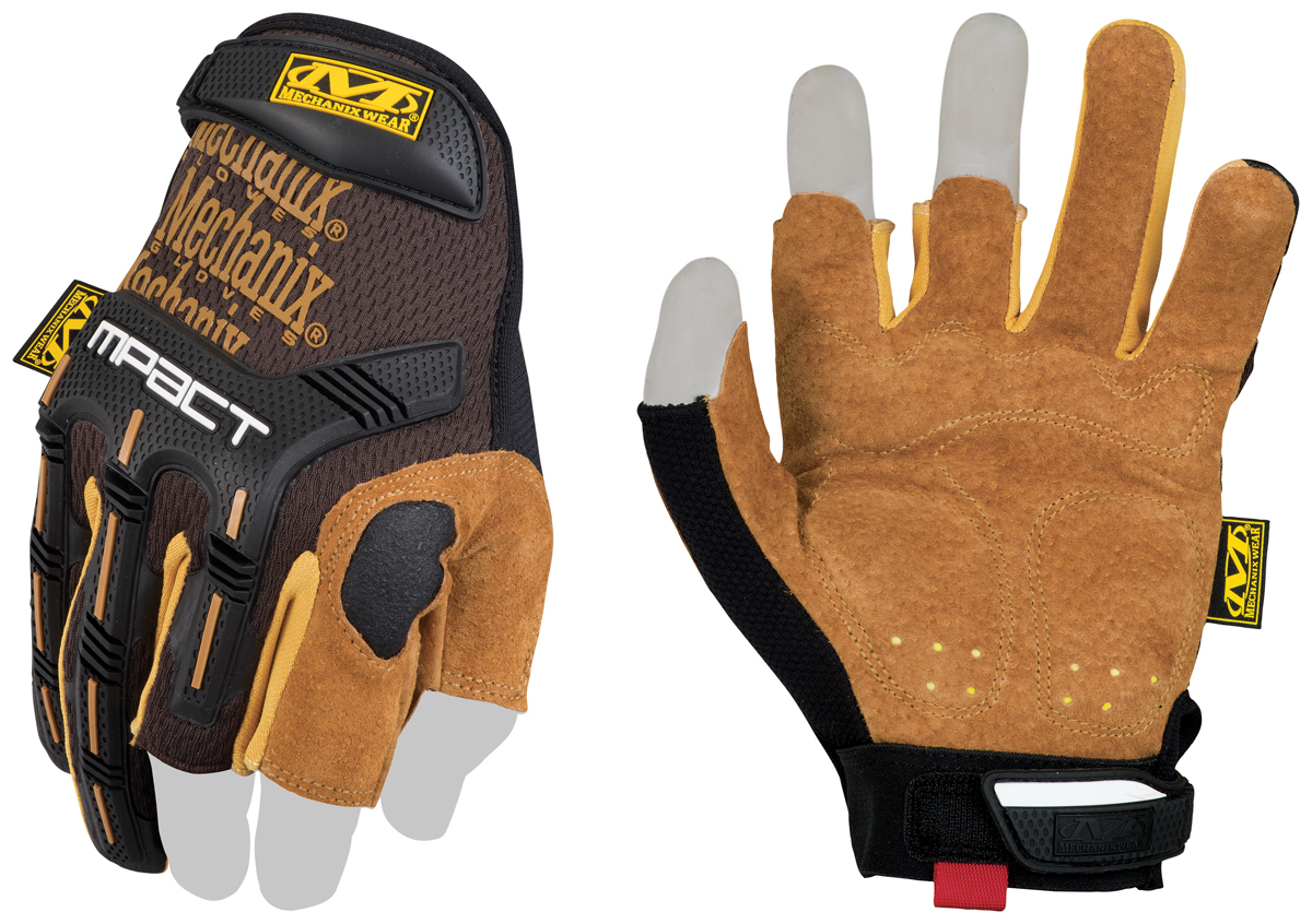 Mechanix Wear® Size 10 Tan And Brown Leather M-Pact® Framer Leather Half Finger Anti-Vibration Gloves With Hook And Loop Cuff