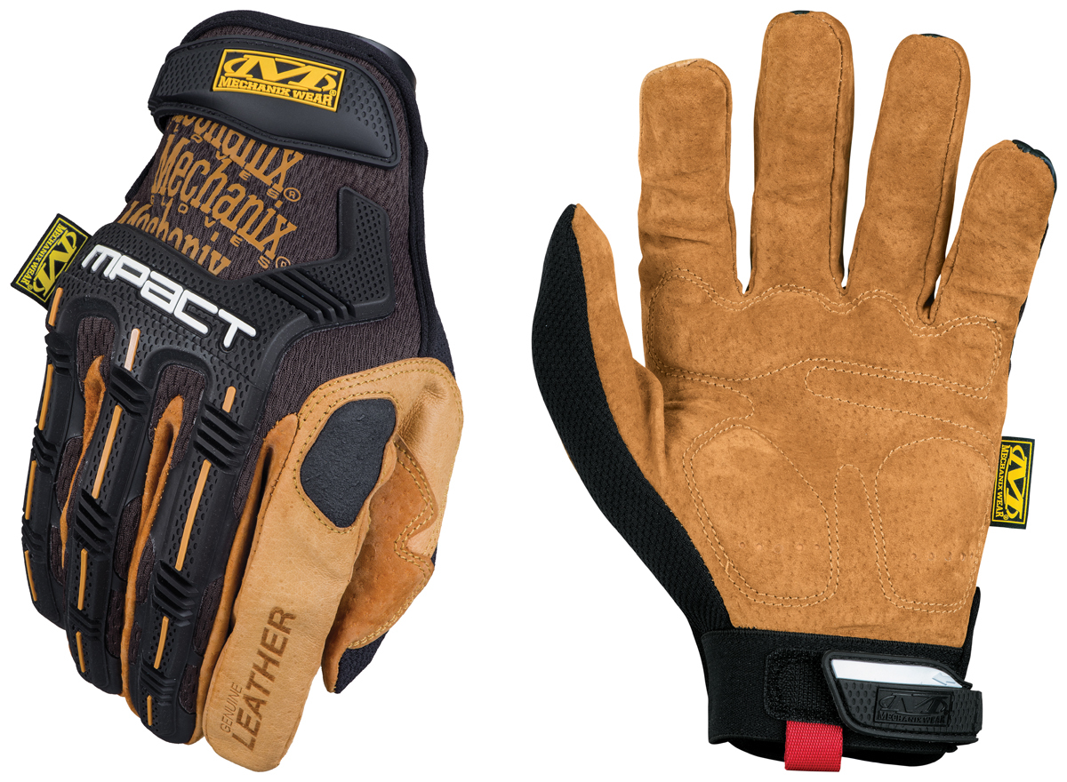 Mechanix Wear® Size 10 Tan And Brown Leather M-Pact® Leather Full Finger Anti-Vibration Gloves With Hook And Loop Cuff
