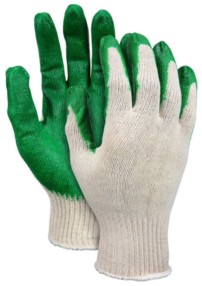 MCR Safety® Large 10 Gauge Green Latex Palm And Fingertips Coated Work Gloves With Natural Cotton And Polyester Liner And Knit W