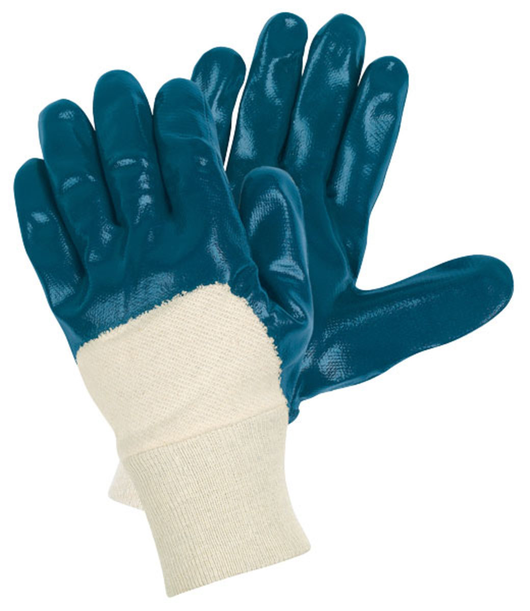 MCR Safety® Large Blue Light Nitrile Three-Quarter Coating Work Gloves With Natural Jersey Liner And Knit Wrist