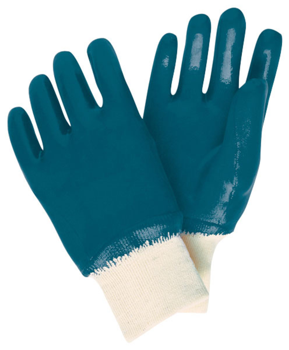 MCR Safety® Large Blue Nitrile Full Dip Coating Work Gloves With Natural Jersey Liner And Knit Wrist
