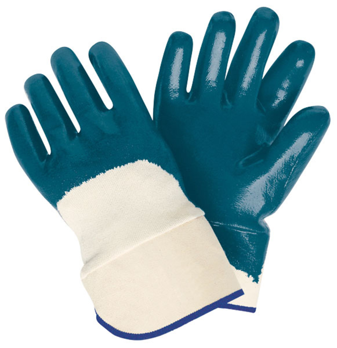 MCR Safety® Large Blue Light Nitrile Full Dip Coating Work Gloves With Natural Jersey Liner And Safety Cuff