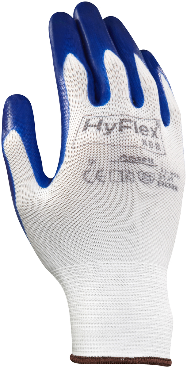 Ansell Size 10 HyFlex® Light Weight Nitrile Work Gloves With Blue And White Nylon Liner And Knit Wrist