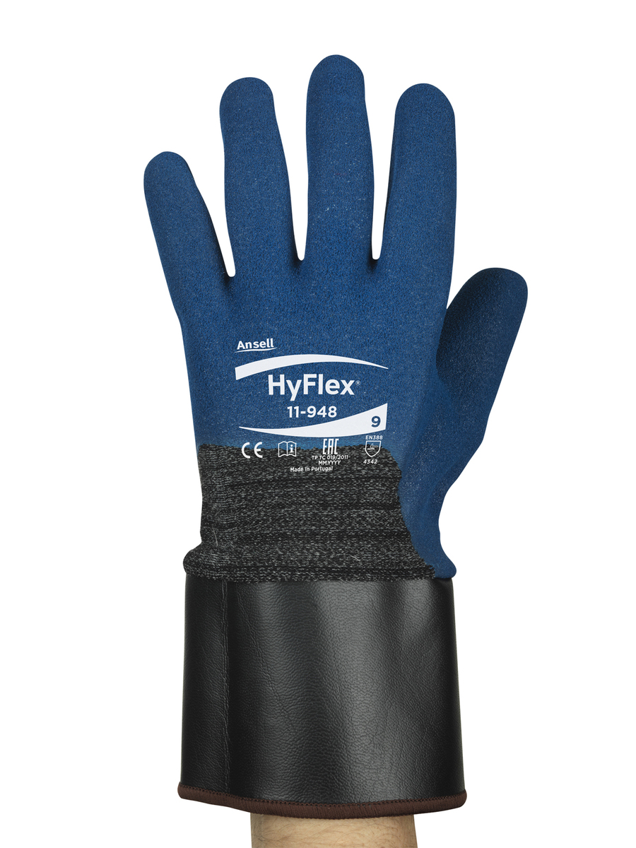Ansell Size 10 HyFlex® 13 Gauge Nitrile Work Gloves With Blue And Black Techcor® Liner And Safety Cuff