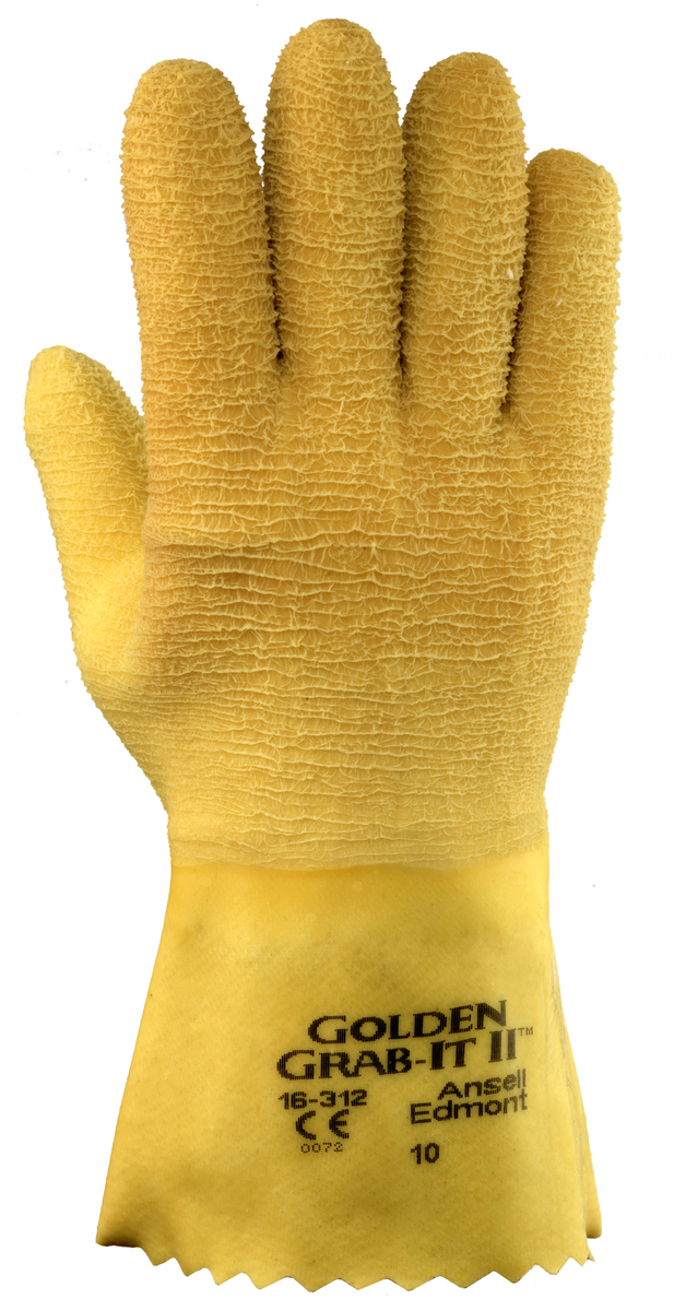 Ansell Size 10 Golden Grab-It® II Heavy Weight Latex And Natural Rubber Work Gloves With Yellow Jersey And Knit Liner And Gauntl