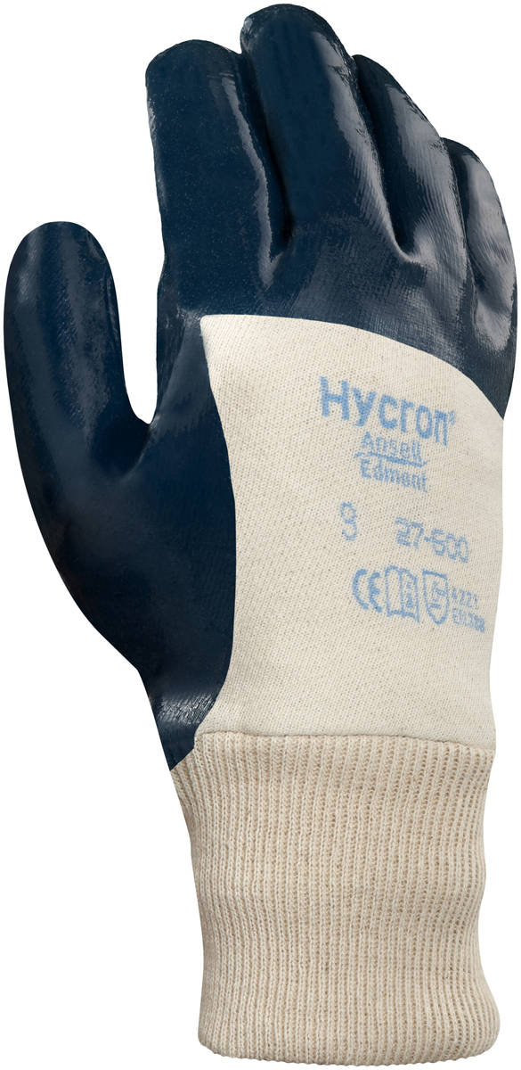 Ansell Size 8 Hycron® Heavy Weight Nitrile Work Gloves With Blue Jersey Liner And Knit Wrist