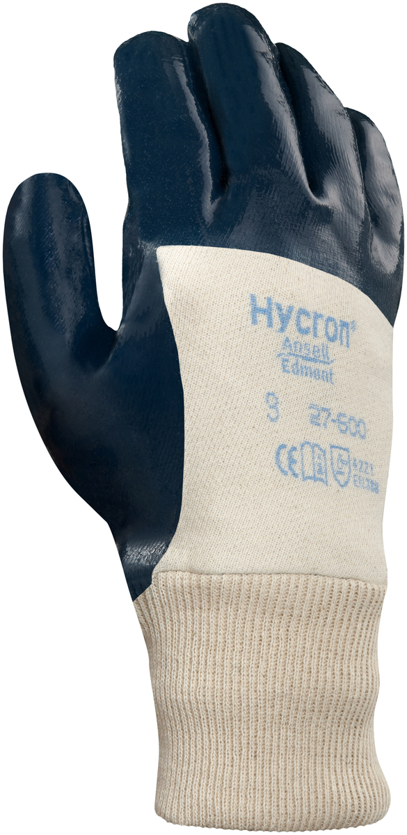 Ansell Size 9 Hycron® Heavy Weight Nitrile Work Gloves With Blue Jersey Liner And Knit Wrist