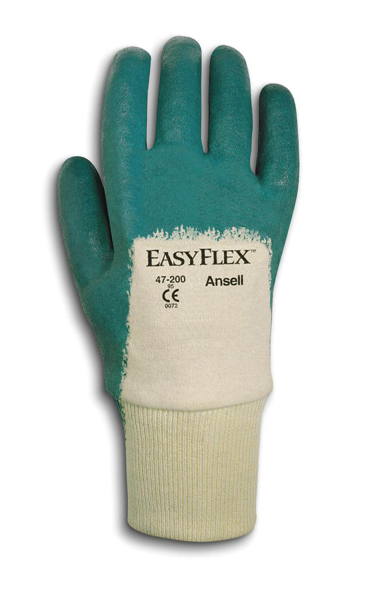 Ansell Easy Flex® Light Weight Nitrile Work Gloves With Green And White Cotton And Knit Liner And Knit Wrist