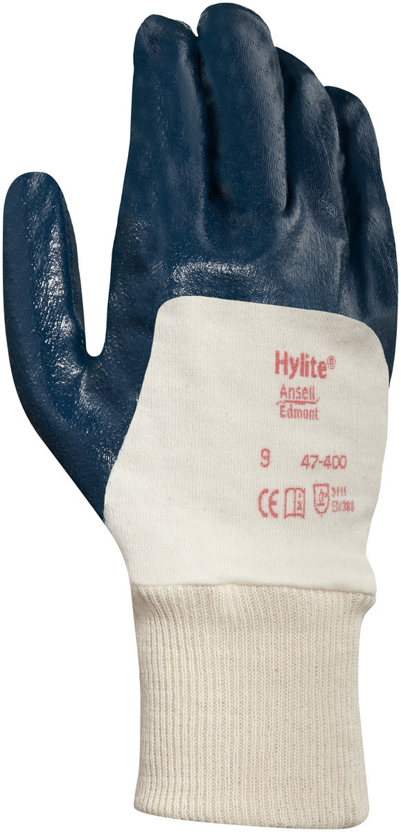 Ansell Hylite® Medium Weight Nitrile Work Gloves With Blue Cotton Liner And Knit Wrist